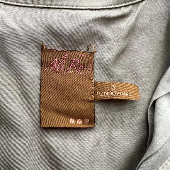 Ali Ro Womens Pleated Shirt Dress size 2 Khaki Taupe Ruffle Sleeve Knee Length - Picture 11 of 12